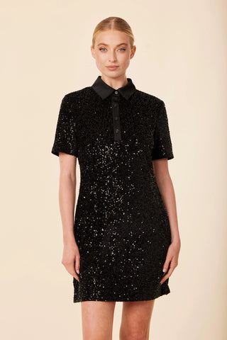 Sequin Polo S/S Dress - Black