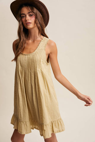 Aria Textured Pintuck Boho Mini Dress