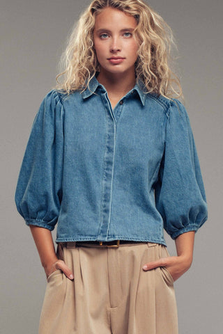 Puff Sleeve Denim Blouse/FINAL SALE