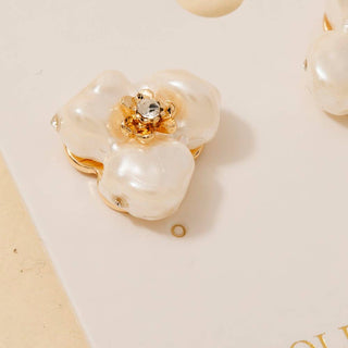 Gold Dipped Pearl And Gem Flower Stud Earrings