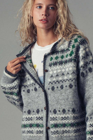 Nordic Pattern Button-Up Knit Cardigan