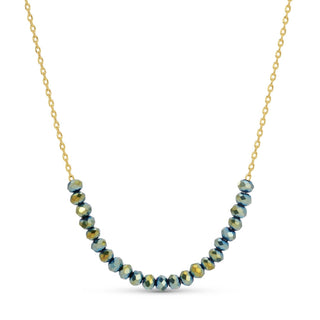 Necklace with blue beaded chain on a white background