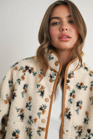 Floral Print Fluffy Fleece Jacket - BMJ7811