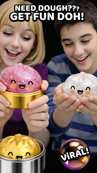 Two people holding colorful play dough balls with smiling faces, surrounded by text and a 'VIRAL!' badge.