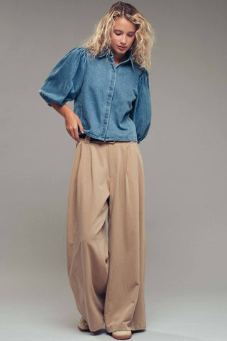 Puff Sleeve Denim Blouse/FINAL SALE