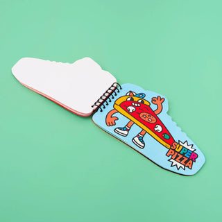 Colorful children's book with a cartoon pizza character on a green background