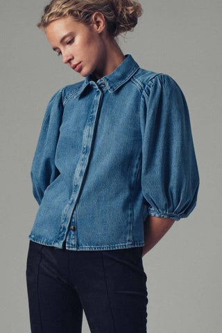 Puff Sleeve Denim Blouse/FINAL SALE