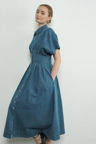MADI BUTTON FRONT PLEATED SHIRTS MIDI DRESS