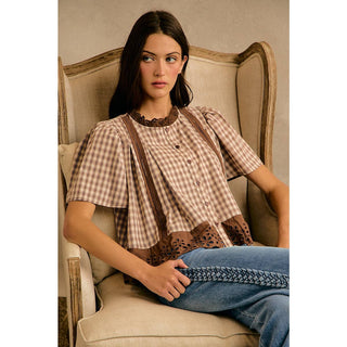 Checked & Cute Lace Flutter Top