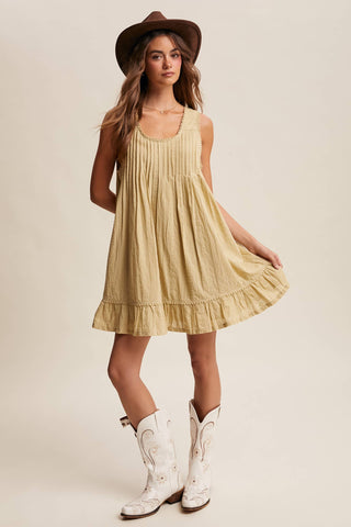 Aria Textured Pintuck Boho Mini Dress