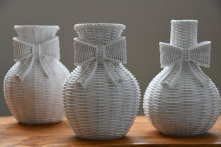 Serene Ribbon: Ceramic Basket-Weave Vase with Bow