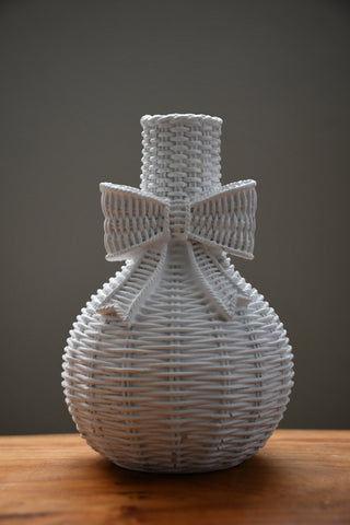 Serene Ribbon: Ceramic Basket-Weave Vase with Bow