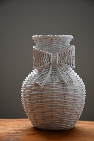 Serene Ribbon: Ceramic Basket-Weave Vase with Bow