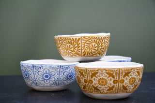 Hand-Painted Stoneware Tile Bowl