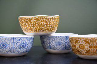 Hand-Painted Stoneware Tile Bowl