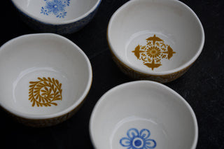 Hand-Painted Stoneware Tile Bowl