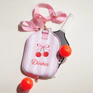 "The Dinker" Cherry & Pink Striped Pickleball Paddle Bag