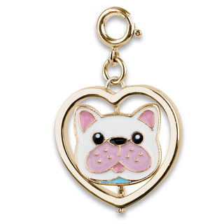 Heart-shaped charm with a dog design on a white background