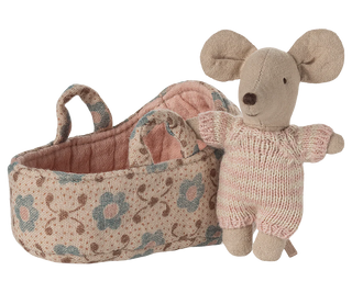 Maileg Baby Mouse Girl in Carry Cot – Heirloom Plush Toy for Imaginative Play