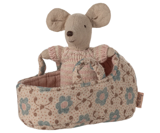 Maileg Baby Mouse Girl in Carry Cot – Heirloom Plush Toy for Imaginative Play