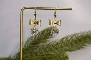 CRYSTAL BOW & HEART EARRINGS