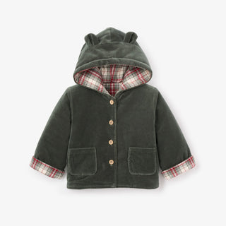 Green Velveteen/white plaid reversible jacket
