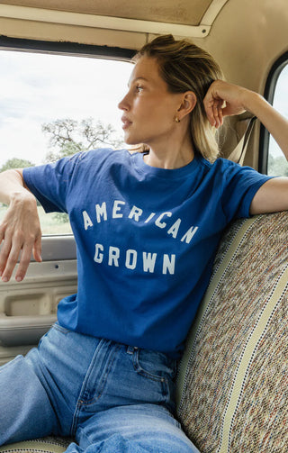 American Grown Boyfriend Tee – Navy Vintage Graphic Shirt
