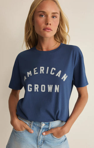 American Grown Boyfriend Tee – Navy Vintage Graphic Shirt