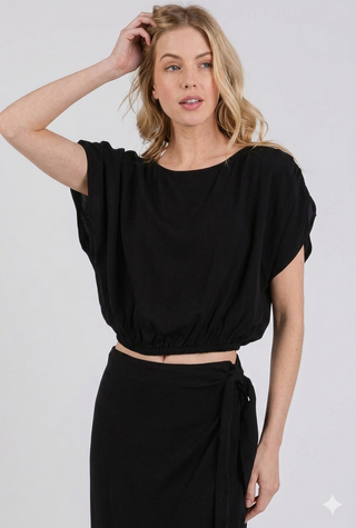 Aria Drop Shoulder Elastic Waist Blouse