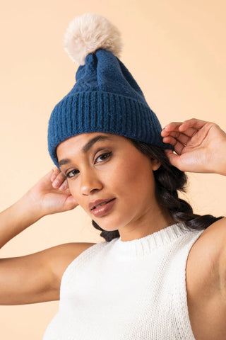 INGRID BOBBLE HAT NAVY MIST