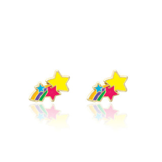 Colorful star-shaped earrings on a white background