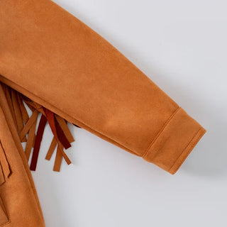 Brown suede fabric with fringes on a white background