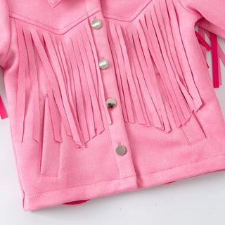 Pink fringed jacket on a white background