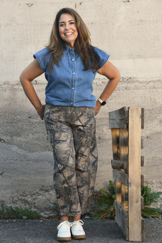 Ellie Ruffle Sleeve Denim Button-Down