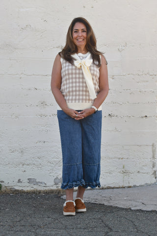 Blair Sweater Tank — Oatmeal Gingham Faux-Layered Top