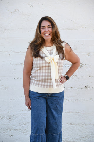Blair Sweater Tank — Oatmeal Gingham Faux-Layered Top