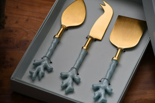 Coral Reef Cheese Knives, Set of Three | Brushed Gold