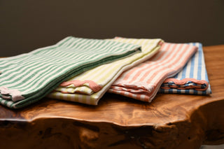 Woven Cotton Striped Tea Towel with Ric Rac Trim