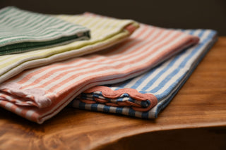 Woven Cotton Striped Tea Towel with Ric Rac Trim