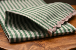 Woven Cotton Striped Tea Towel with Ric Rac Trim