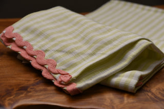 Woven Cotton Striped Tea Towel with Ric Rac Trim