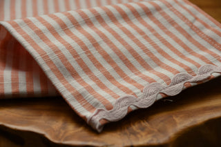 Woven Cotton Striped Tea Towel with Ric Rac Trim