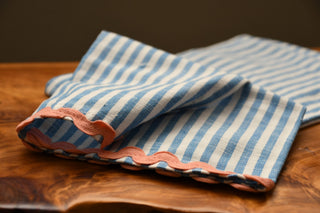 Woven Cotton Striped Tea Towel with Ric Rac Trim