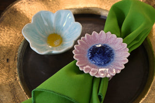 Ceramic Daisy Flower Napkin Ring | Reactive Glaze Multicolor