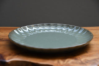 Green Ribbed Stoneware Dinner Plate | Reactive Glaze | 10 in.