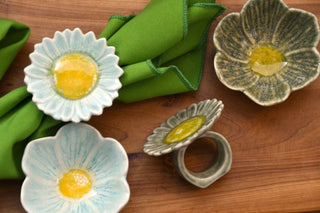Ceramic Daisy Flower Napkin Ring | Reactive Glaze Multicolor