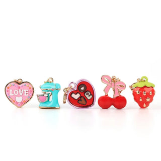 Set of colorful keychains on a white background