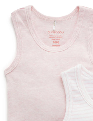 Pink tank top with 'purebaby' branding on a white background