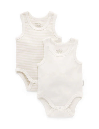 Two white baby bodysuits with a subtle pattern on a white background