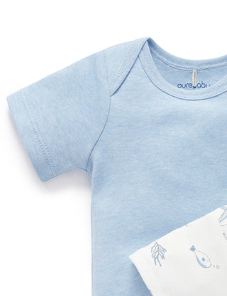 Light blue baby t-shirt with a visible brand label on a white background
